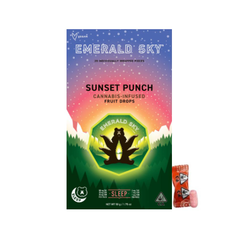 Photograph of product: SUNSET PUNCH 100MG SLEEP HARD FRUIT DROPS 20CT