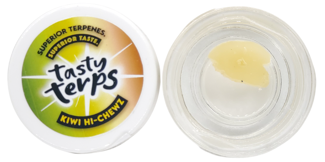 Photograph of product: Tasty Terps CON Kiwi Hi-Chewz Hydrocarbon Extract 1g