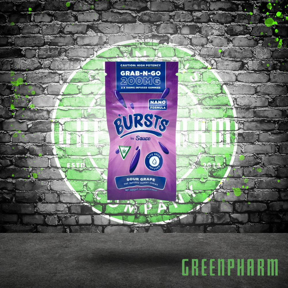 Photograph of product: Sauce Bursts | 200MG Live Resin Gummies | Sour Grape