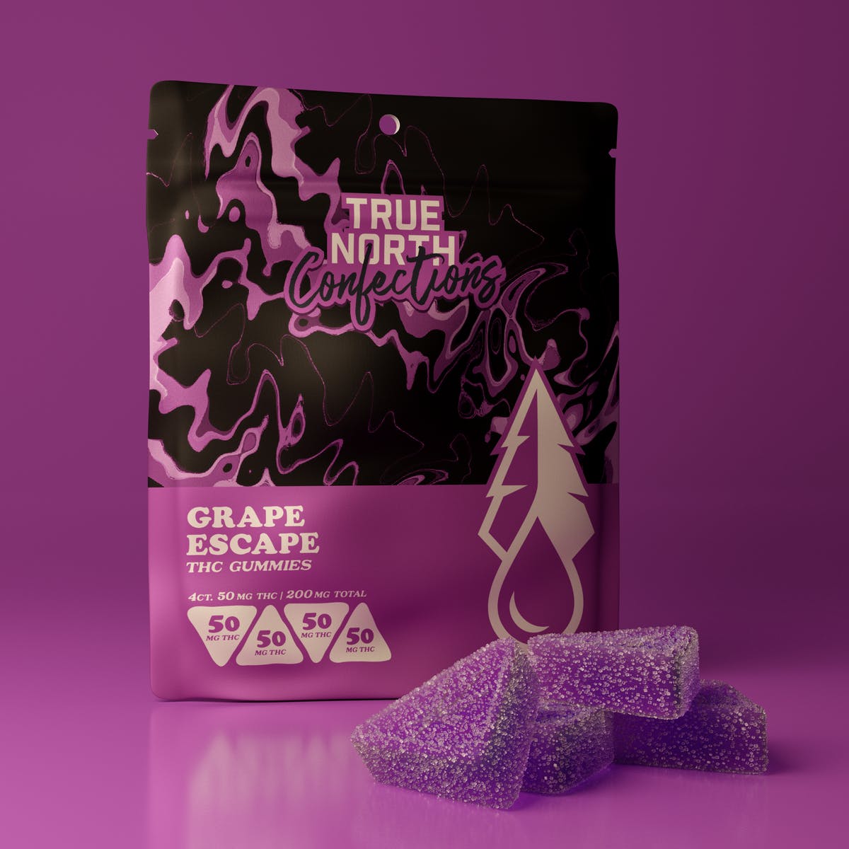 Photograph of product: True North | Grape Escape 1:1 TH-oui:CBN Gummies | 200mg