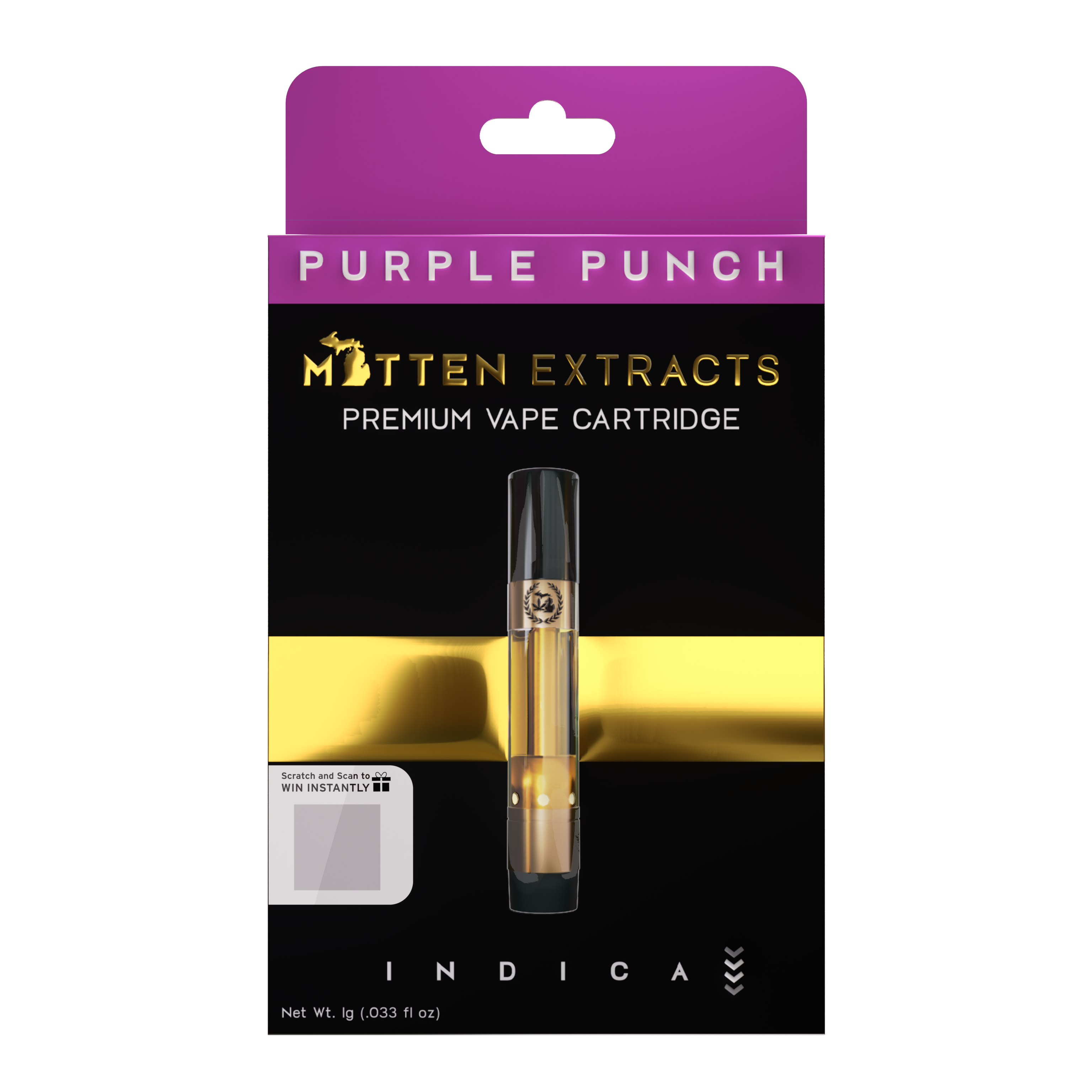 Photograph of product: Mitten Extracts - Cartridge 1g - Purple Punch - Oui'd