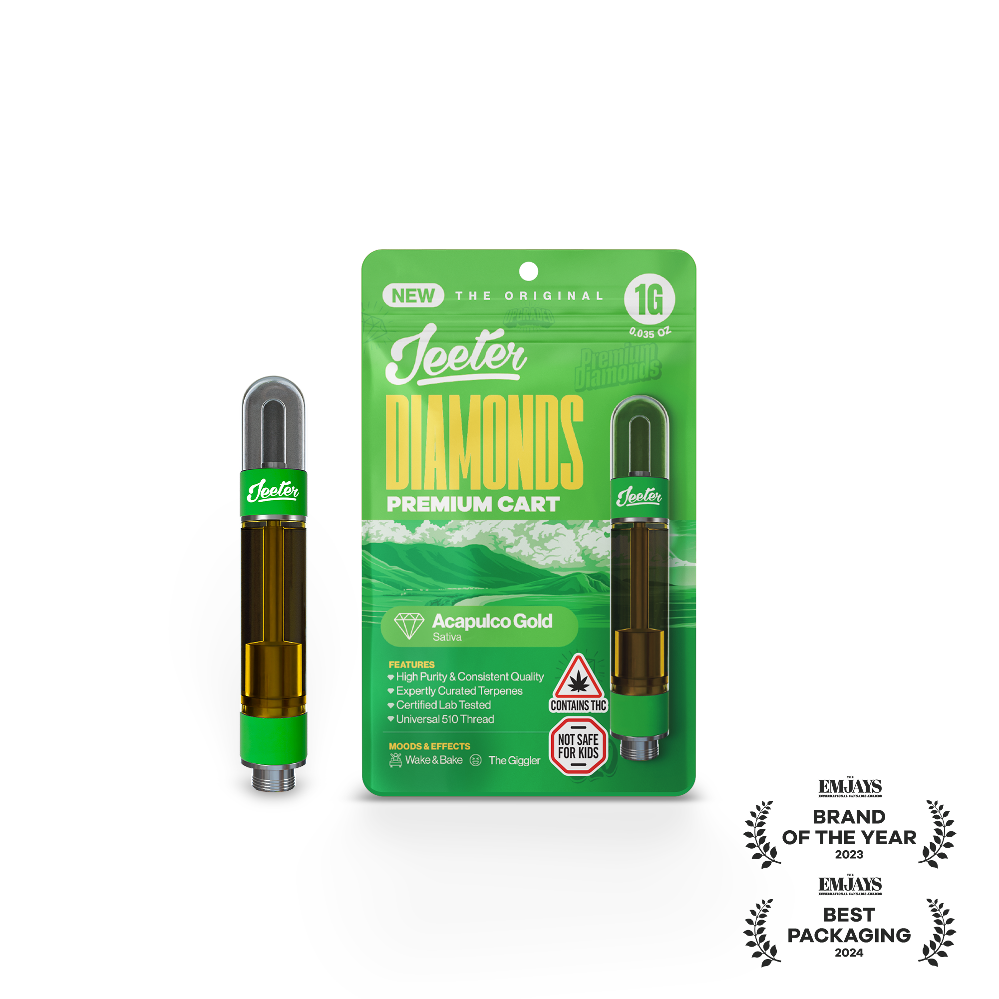 Photograph of product: Jeeter - Acapulco Gold - Diamonds Vape Cart - 1g