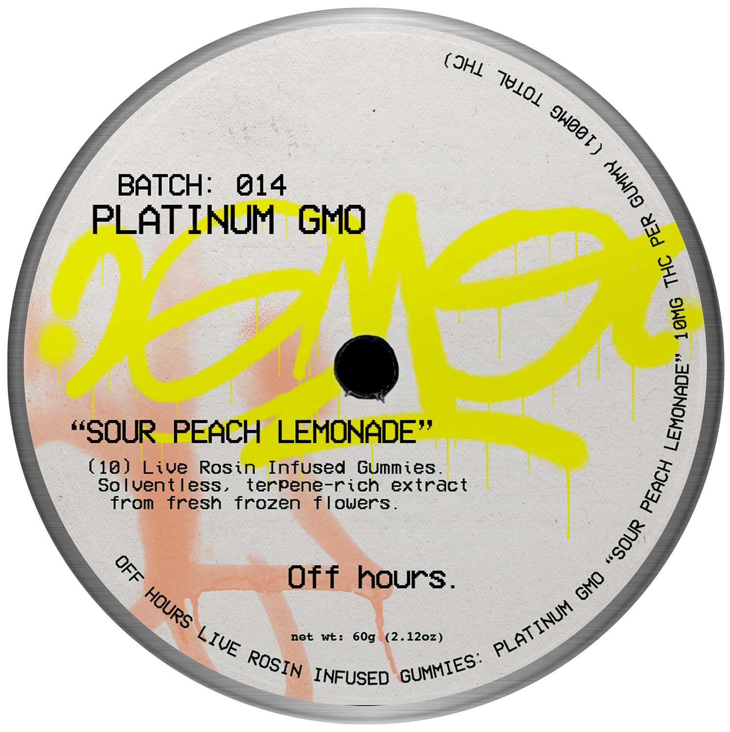 Photograph of product: Platinum GMO "Sour Peach Lemonade" | Live Rosin | 100mg