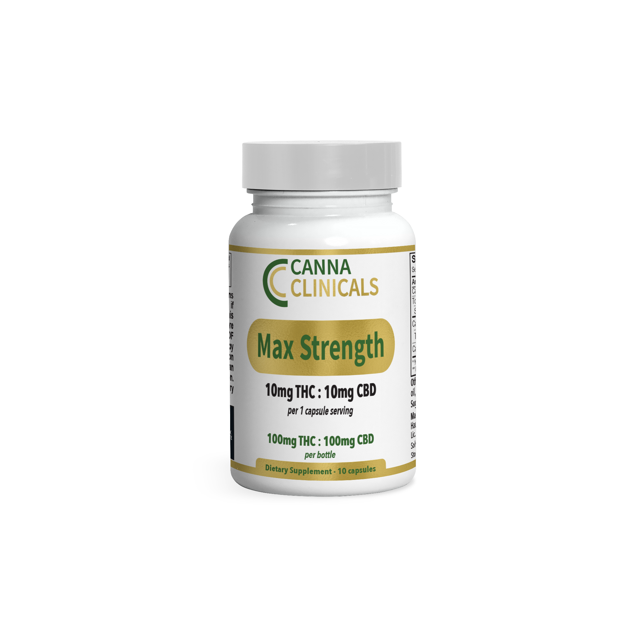 Photograph of product: Canna Clinicals | 1:1 Max Strength Capsules | 10mgTH-oui:10mgCBD | 20pk