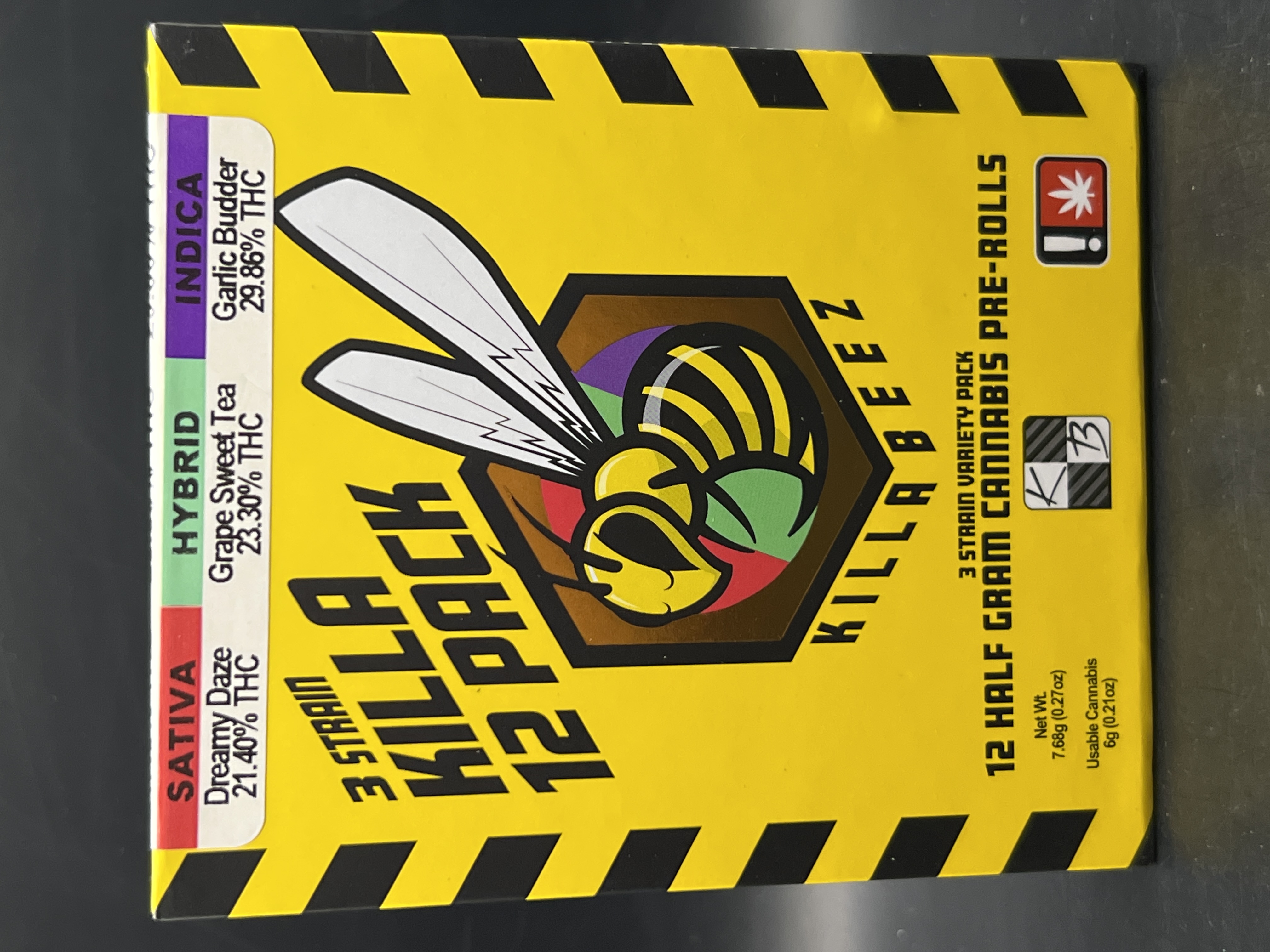 Photograph of product: Killa Beez Pre-Roll Variety 12pk Dreamy Daze, Grape Sweet Tea, Garlic Budder