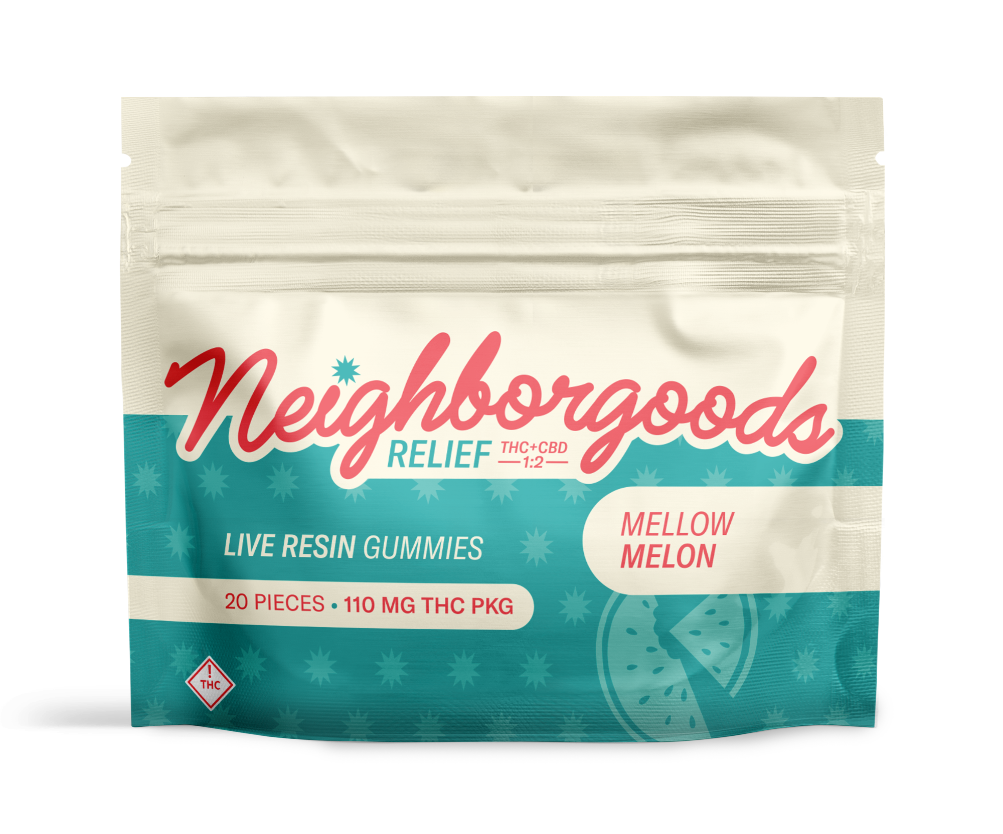 Photograph of product: Mellow Melon 1:2 TH-oui:CBD | Live Resin Gummies | [100.46mg]