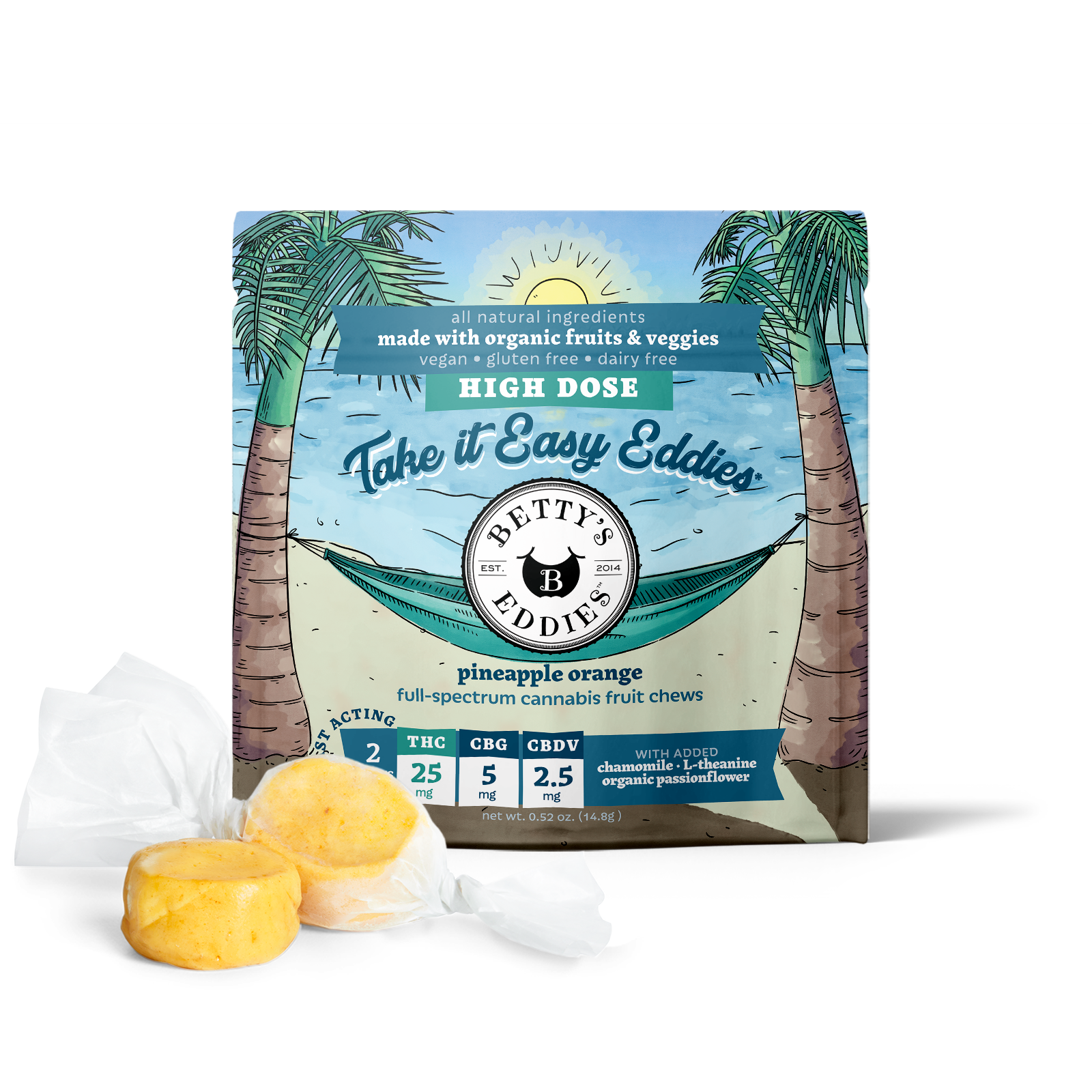 Photograph of product: Easin' Eddies Pineapple Orange Fruit Chew 50mg (2-Pack | 25mg Each)