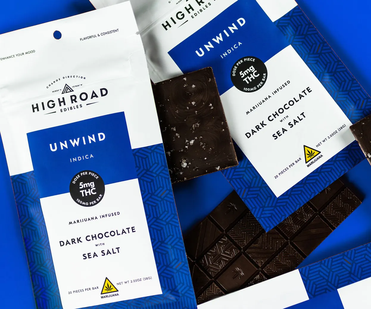 Photograph of product: Unwind Sea Salt | Dark Chocolate Bar | 100mg