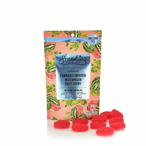 Photograph of product: [Smokiez] CBD Fruit Chews - 1:1 - Watermelon - 