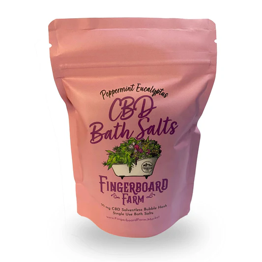Photograph of product: Bath Salts | CBD Relaxing Skin Softening Salts | Peppermint Eucalyptus Scent | Fingerboard Farms