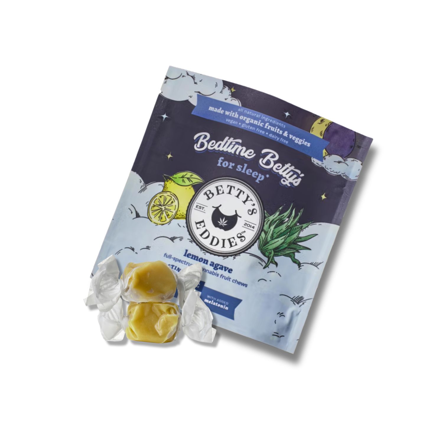 Photograph of product: Betty's Eddies Bedtime Lemon Agave Fruit Chews 5mg 2pc