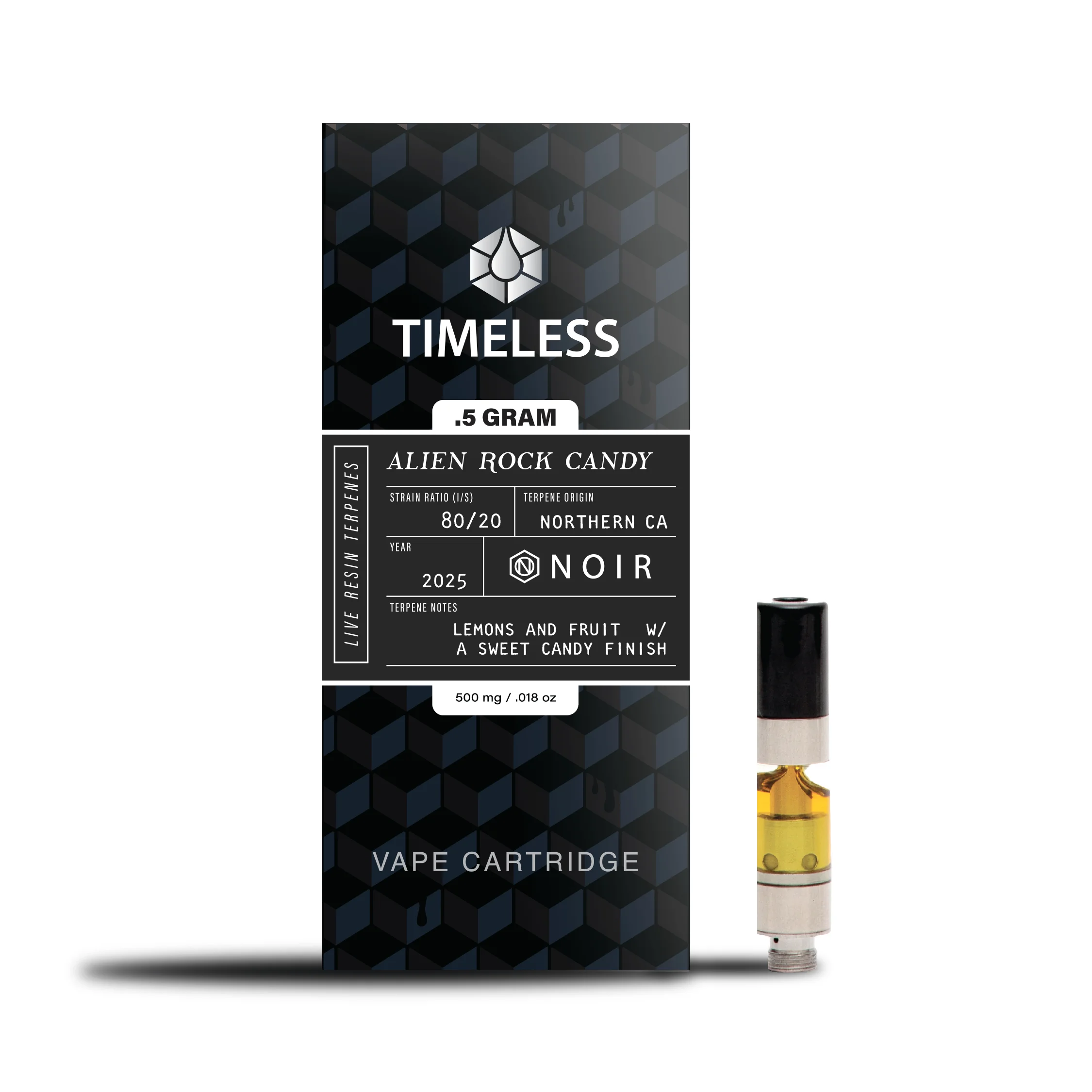 Photograph of product: Timeless Alien Rock Candy (I) Noir Live Resin Cartridge 0.5g