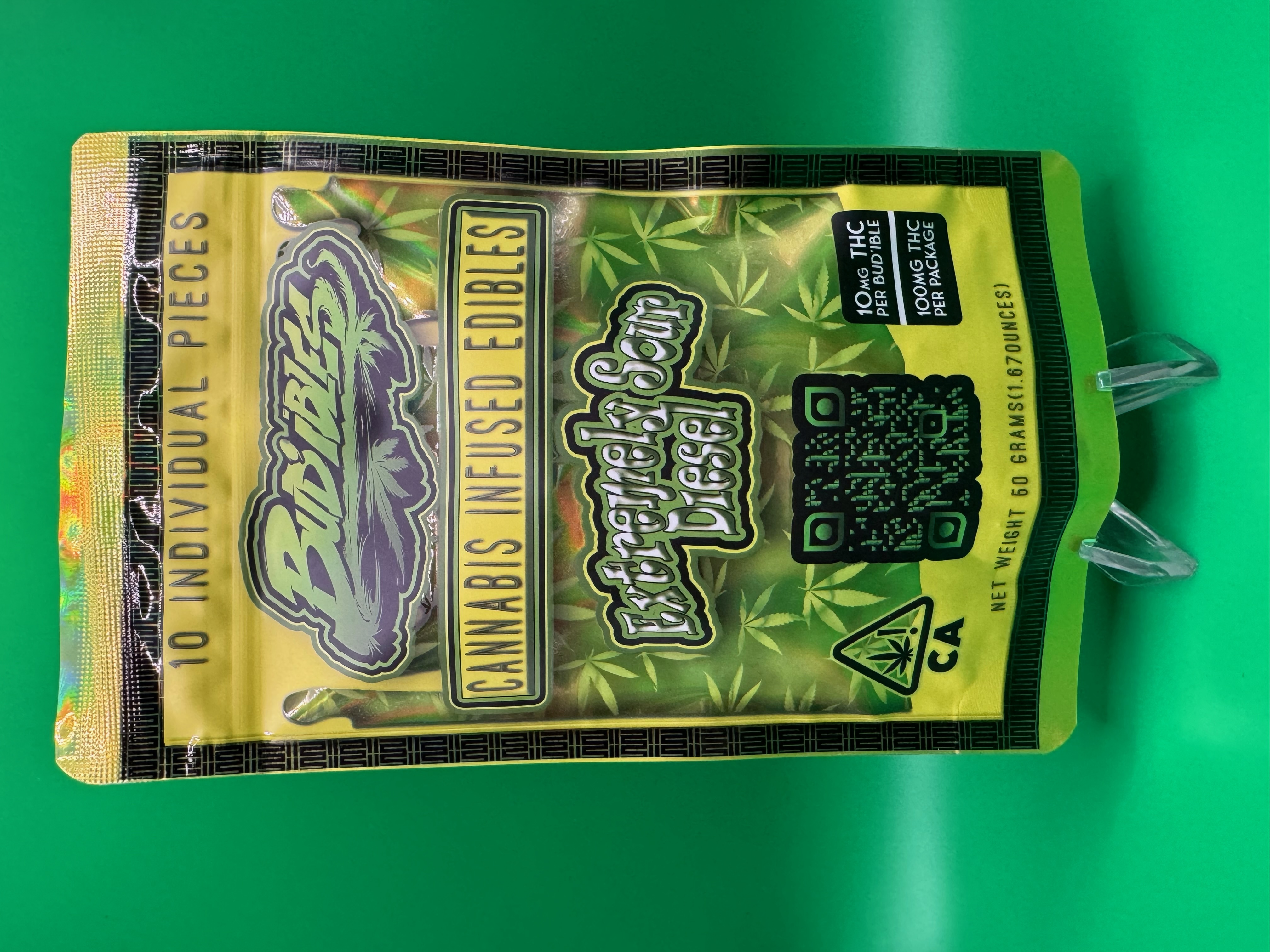 Photograph of product: Extremely Sour Diesel Buds   100mg