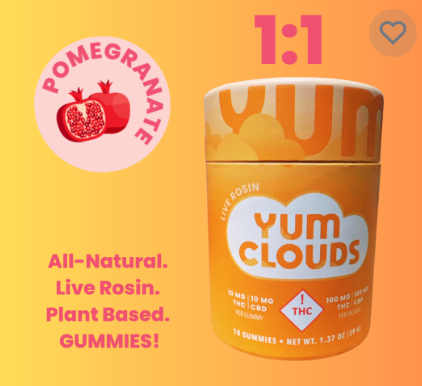 Photograph of product: Pomegranate-Balance 100mgTH-oui/100mgCBD Rosin Gummies