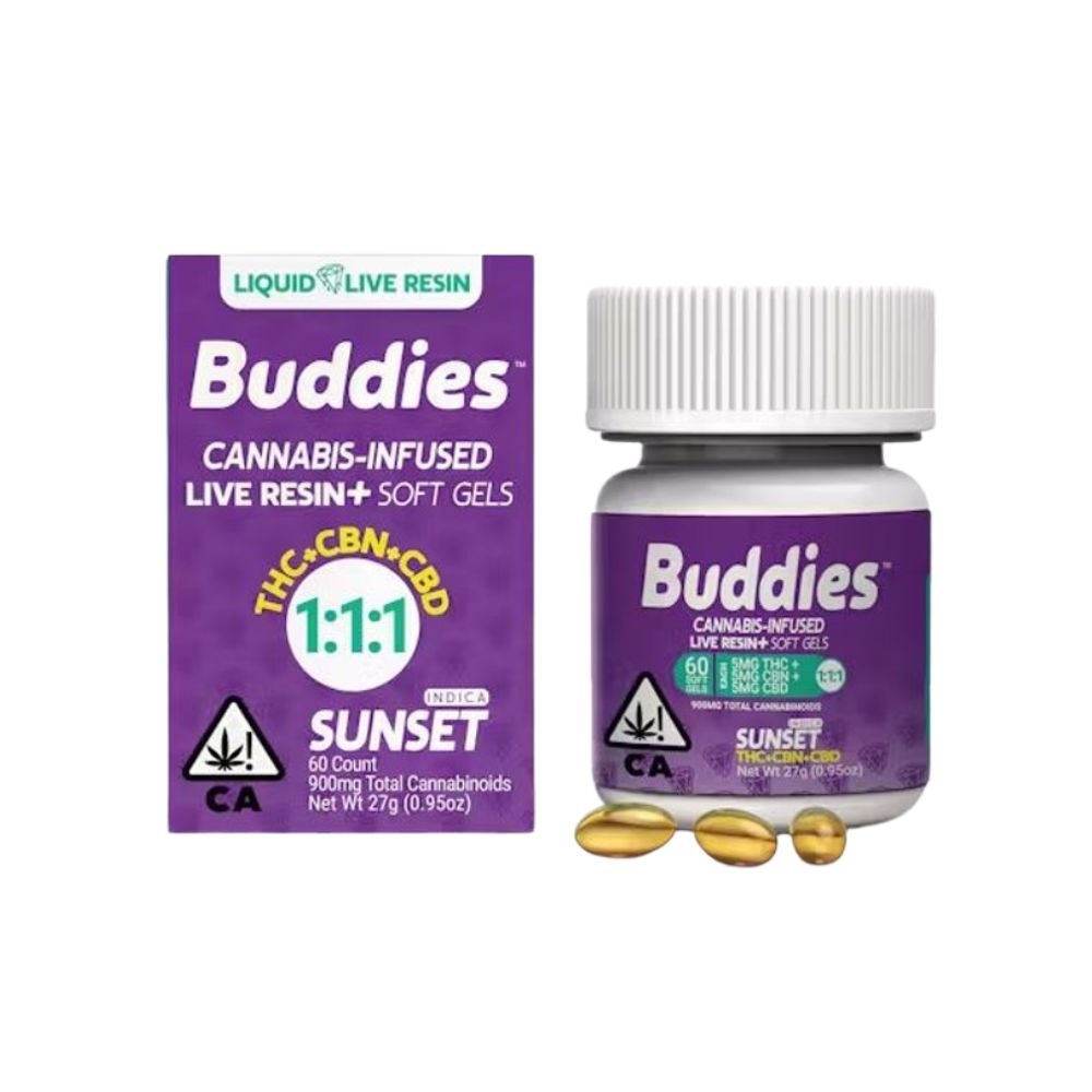 Photograph of product: LIVE RESIN SUNSET - 1:1:1 | TH-oui:CBN:CBD CAPS (60CT) - BUDDIES
