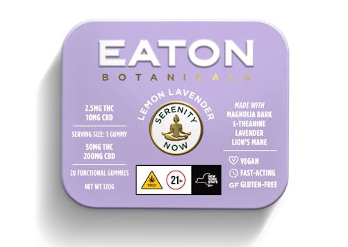 Photograph of product: Eaton Botanicals | Serenity Now | Lemon Lavender | 1:4 TH-oui / CBD Gummy | 20pk