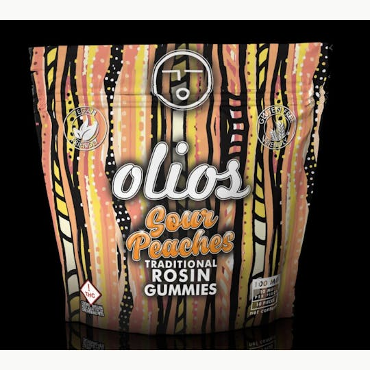 Photograph of product: Olio - 100mg Rosin Gummies - Sour Peach