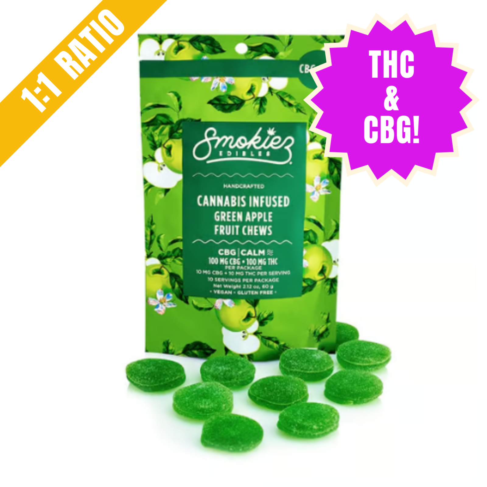 Photograph of product: SWEET GREEN APPLE GUMMIES | 10PK | 100MG