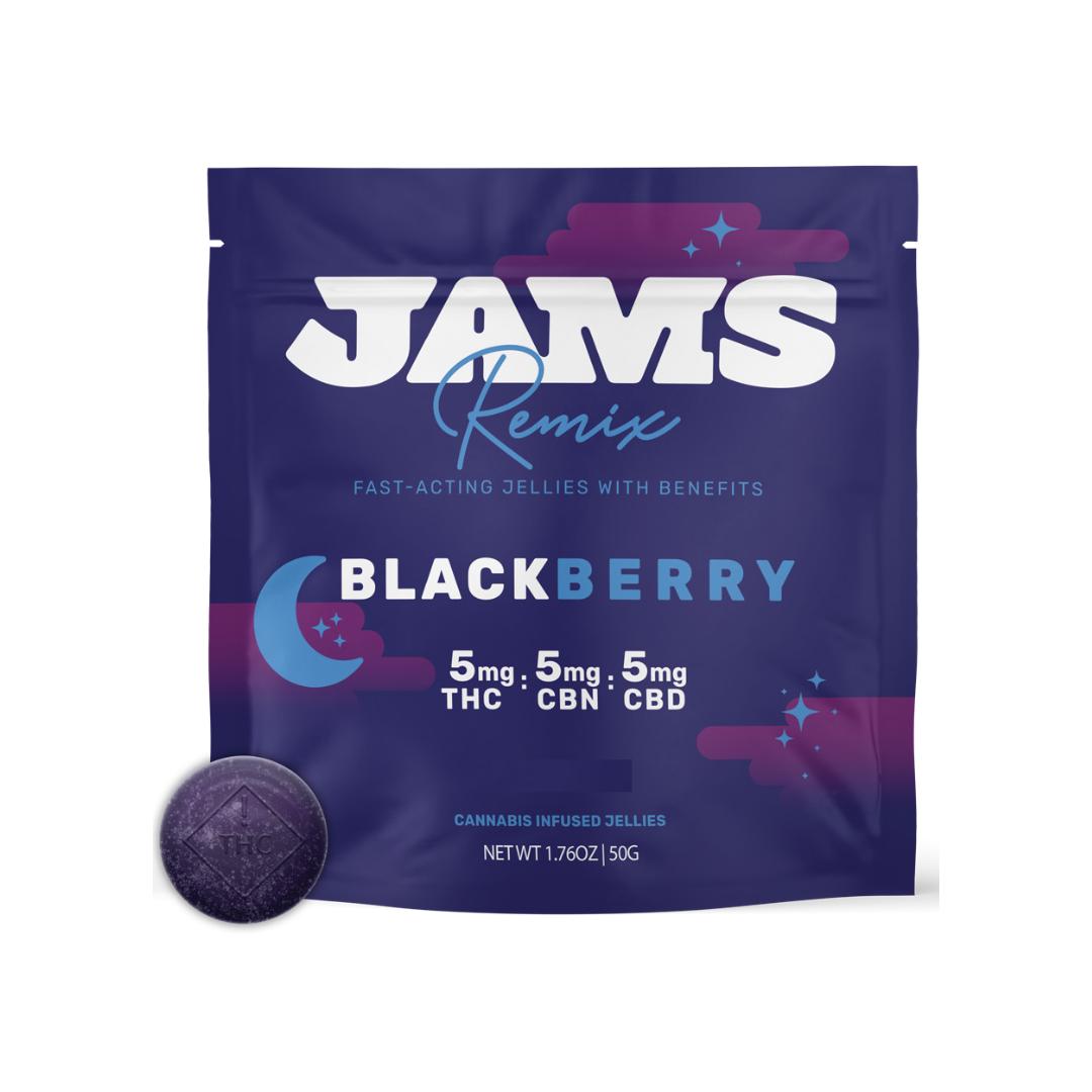 Photograph of product: JAMS BlackBerry Ratio Gummies | T90.8mg CBN92.2mg CBD98mg | 00941 | 20pk