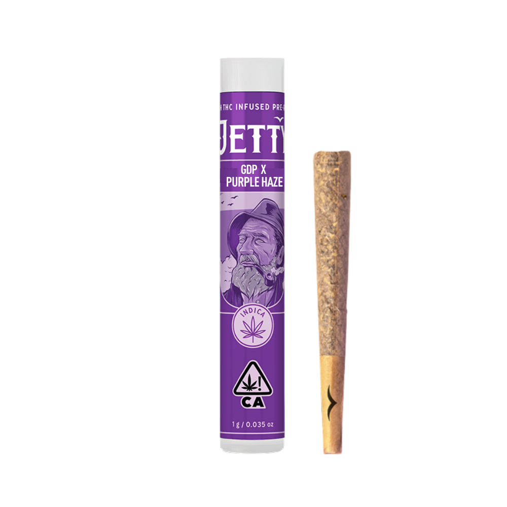 Photograph of product: GDP X PURPLE HAZE HIGH THC PREROLL 1G - JETTY EXTRACTS