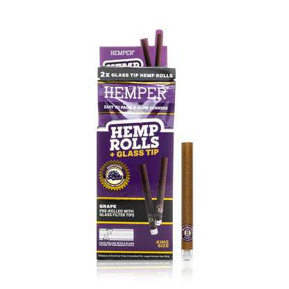 Photograph of product: Hemper Grape Flavor Hemp Rolls + Glass Tip 2pk King Size