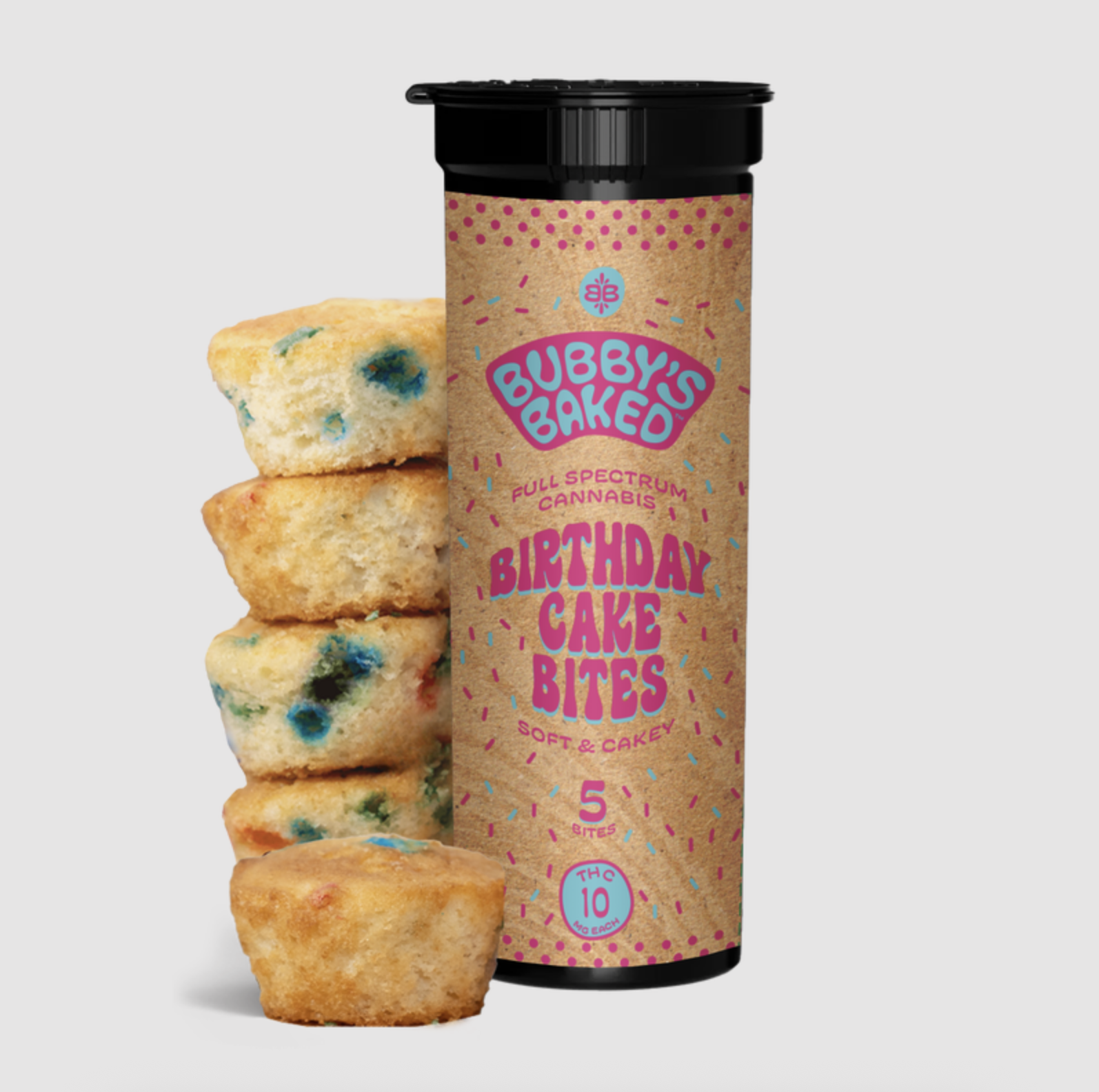Photograph of product: BUBBY'S BAKED GOODS BIRTHDAY CAKE 5PK BITES 50MG