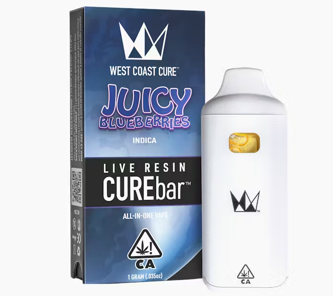 Photograph of product: West Coast Cure Juicy Blueberries Live Resin CUREbar AIO 1g