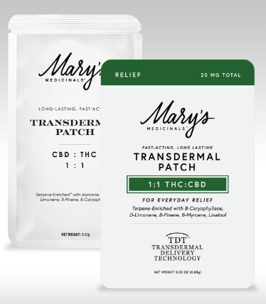 Photograph of product: Marys: Transdermal Formula Patch 1:1:1 TH-oui/CBD/CBN 15mg/10mg /5mg Patches