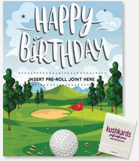 Photograph of product: Golf Happy Birthday Greeting Card - Pre Roll Card - KushKards