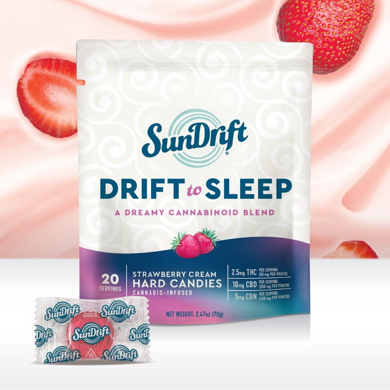Photograph of product: SunDrift | Strawberry Cream (Drift to Sleep) | Hard Candy | Edibles | 20pk | 50mg