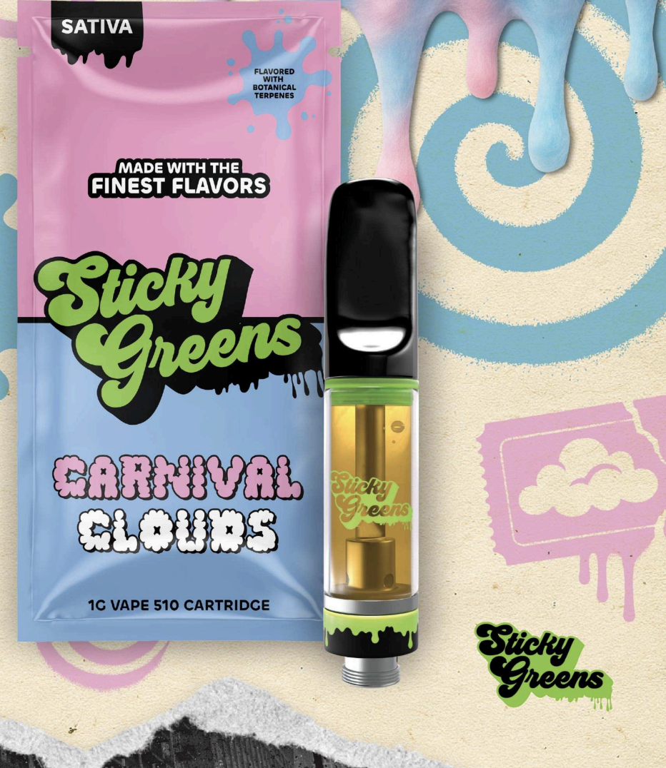Photograph of product: STICKY GREENS CARNIVAL CLOUDS CARTRIDGE 1G