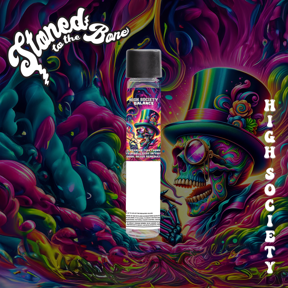 Photograph of product: Stoned to the Bone | High Society | Live Bubble au chocolat & Diamond Infused Pre-Roll | 1g