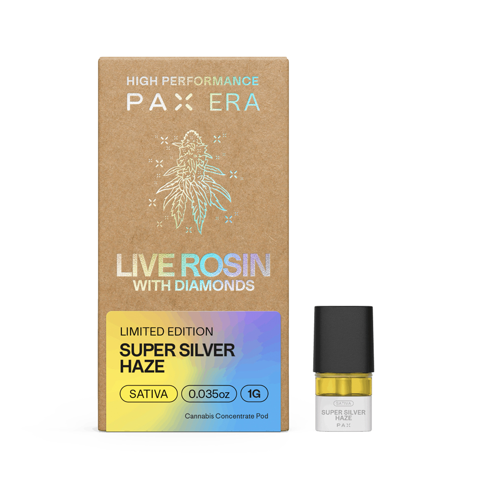 Photograph of product: SUPER SILVER HAZE LIVE ROSIN PAX POD [1 G]