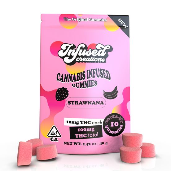 Photograph of product: P. Infused Creations 100mg TH-oui Gummies - Strawnana (H) - 