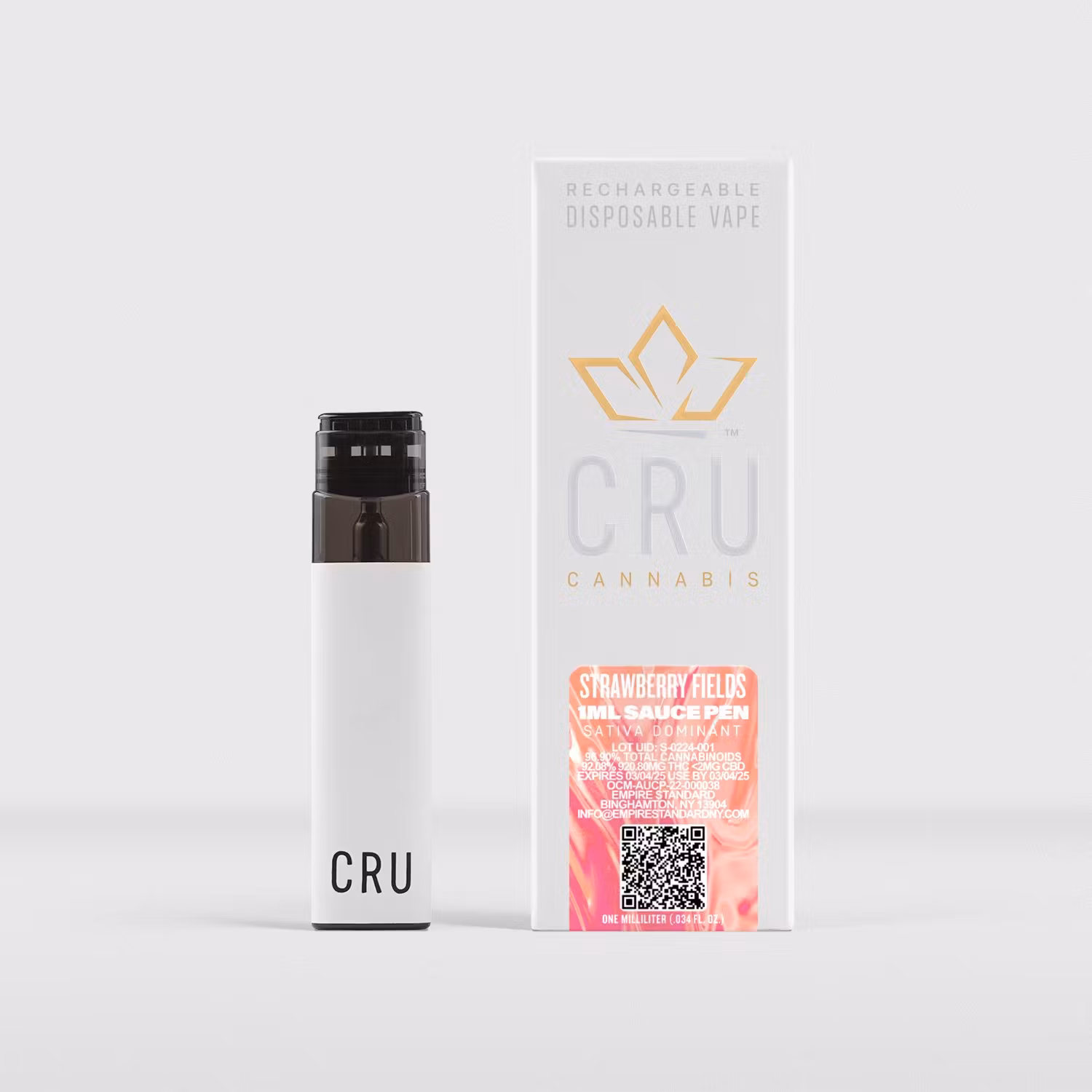 Photograph of product: CRU Vape (Live Resin, Liquid Diamonds) Sauce Pen Disposable, - Strawberry Fields, Oui'd