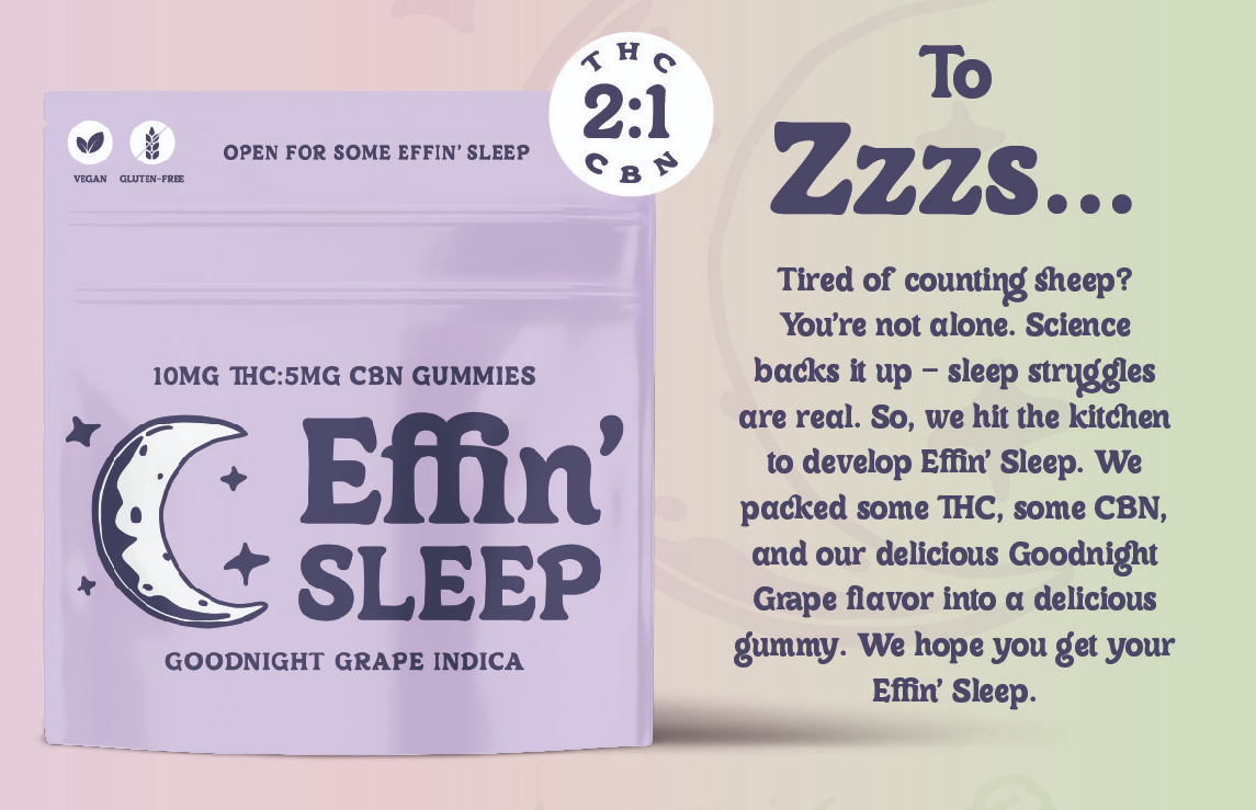 Photograph of product: Effin' Edibles Gummies 10pk/100mg- Goodnight Grape 2:1 (TH-oui:CBN)