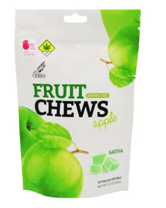Photograph of product: Ceres Oui'd Sour Apple Chews 10pk 100mg