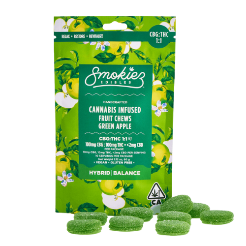 Photograph of product: Smokiez - Sour Green Apple 1:1 CBG (Hybrid) - 100mg