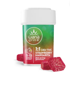 Photograph of product: Wana Quick 1:1 CBD/THC Strawberry Margarita Fast-Acting Gummies 00363