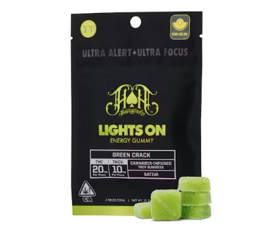 Photograph of product: "Lights On" Kiwi Melon (Green Crack) 2:1 TH-oui:TH-ouiV 5pk GUMMIES - Heavy Hitters