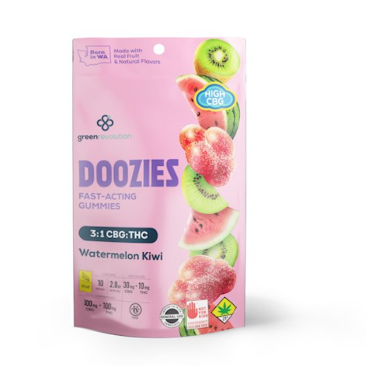 Photograph of product: Green Revolution - Doozies - Watermelon Kiwi 3:1 FLY [10mg] (300mg CBG;100mg TH-oui) 10pk Edibles