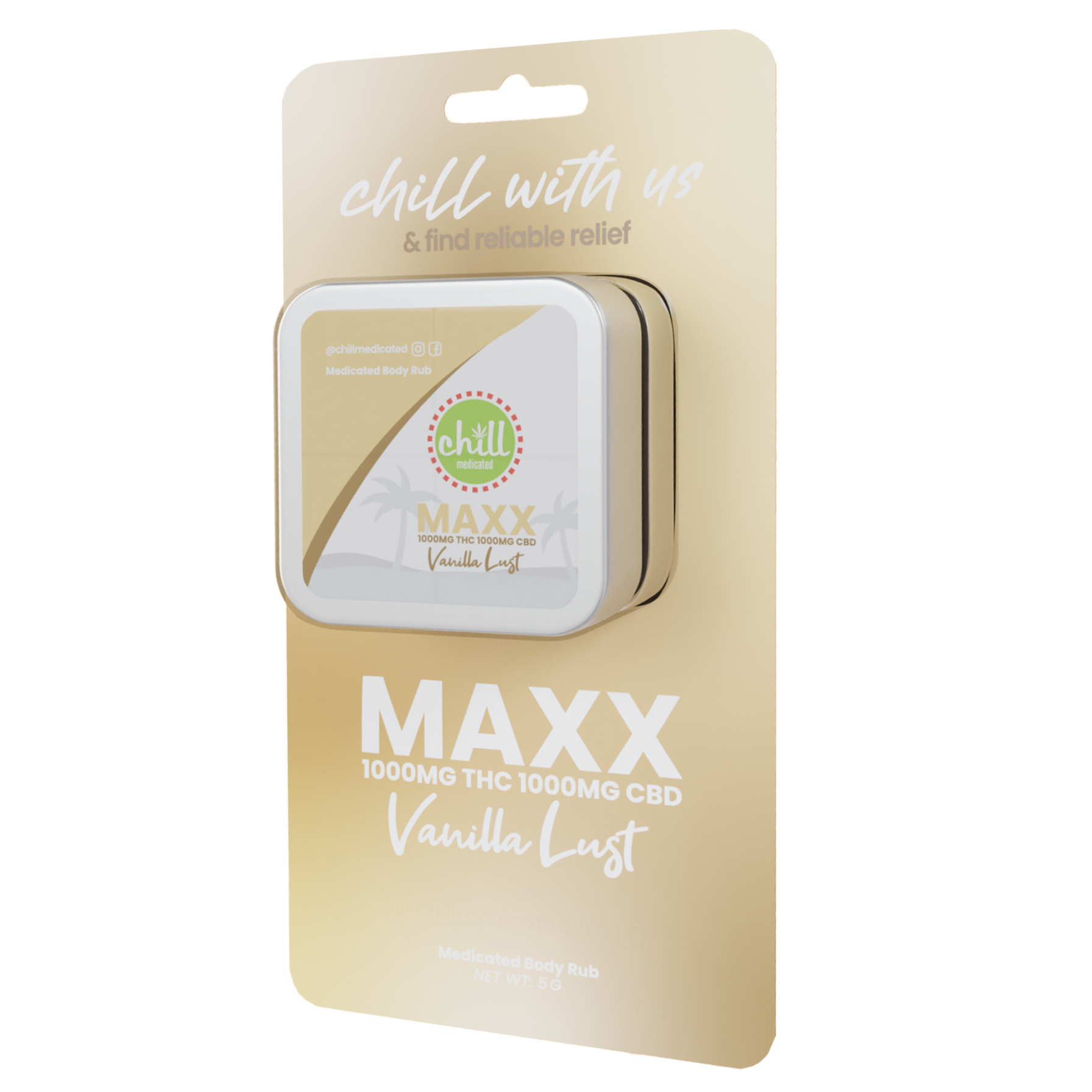 Photograph of product: Chill Medicated Maxx To-Go Vanilla Lust 1:1 75mg TH-oui/CBD Body Rub Rec