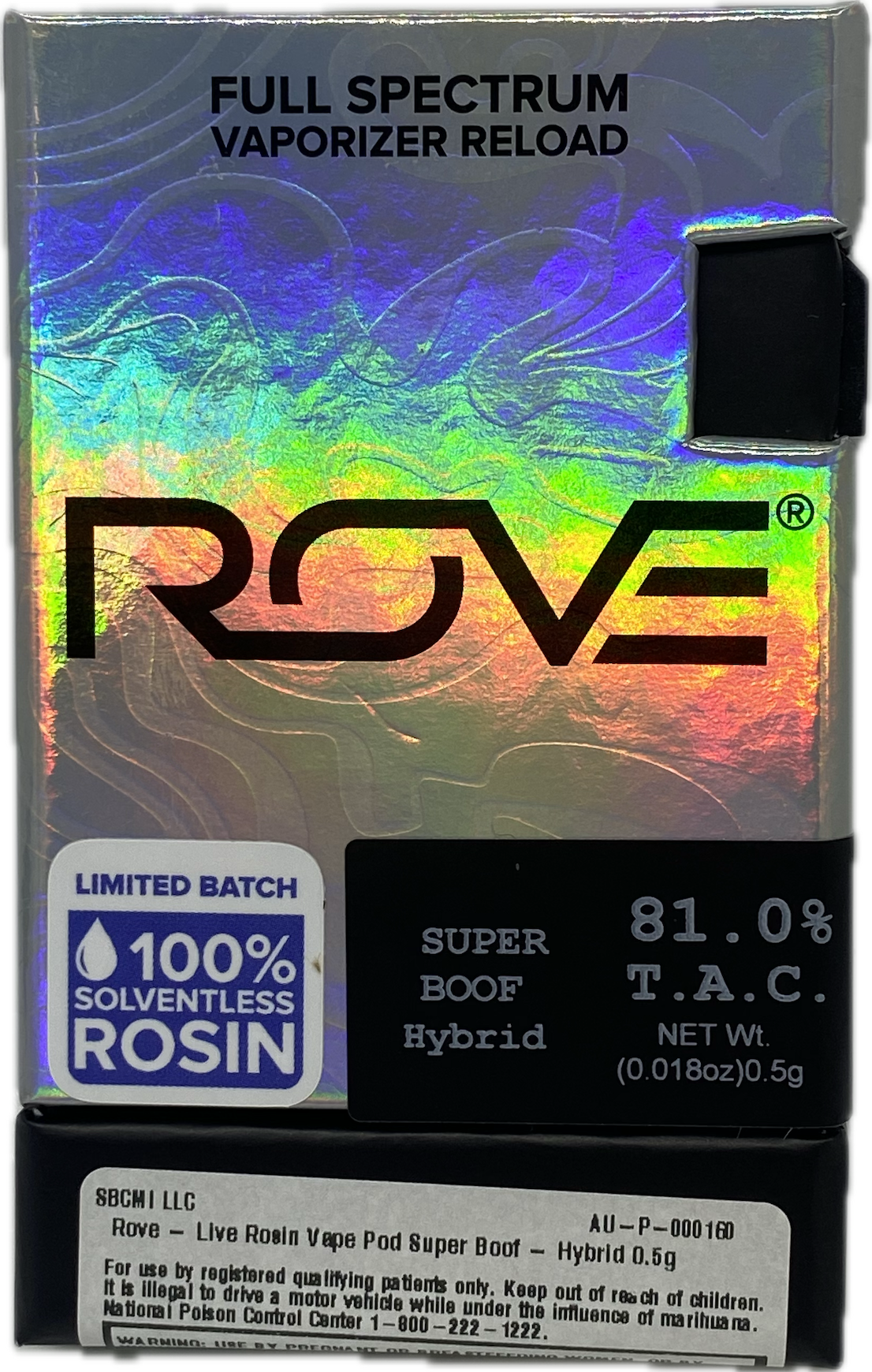 Photograph of product: Rove - Superboof Live Rosin - Vape Reload - .5G