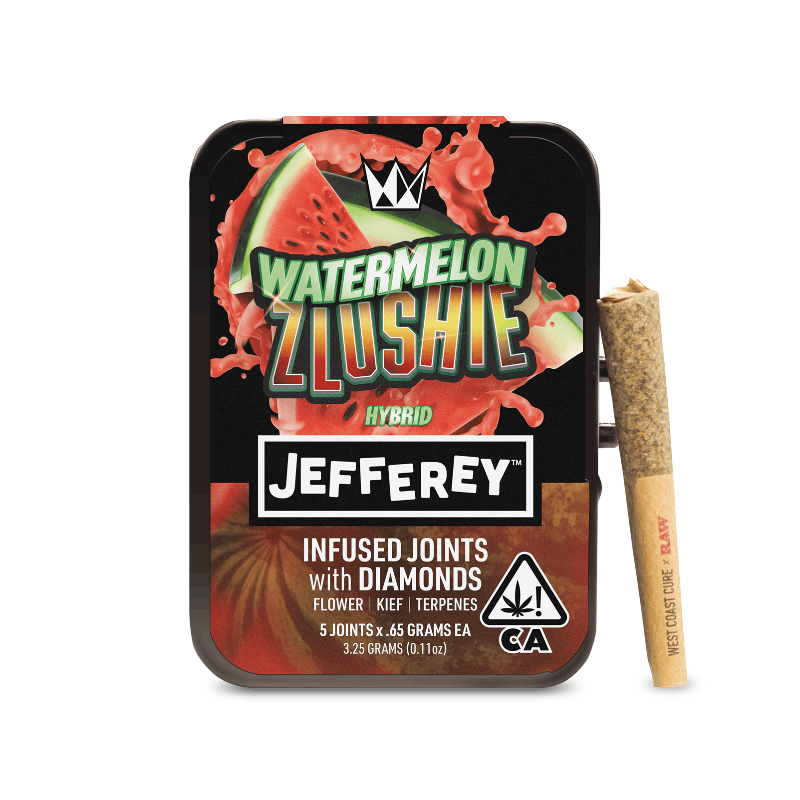 Photograph of product: West Coast Cure - Watermelon Zlushie Jefferey Infused Preroll 5pk 3.25g
