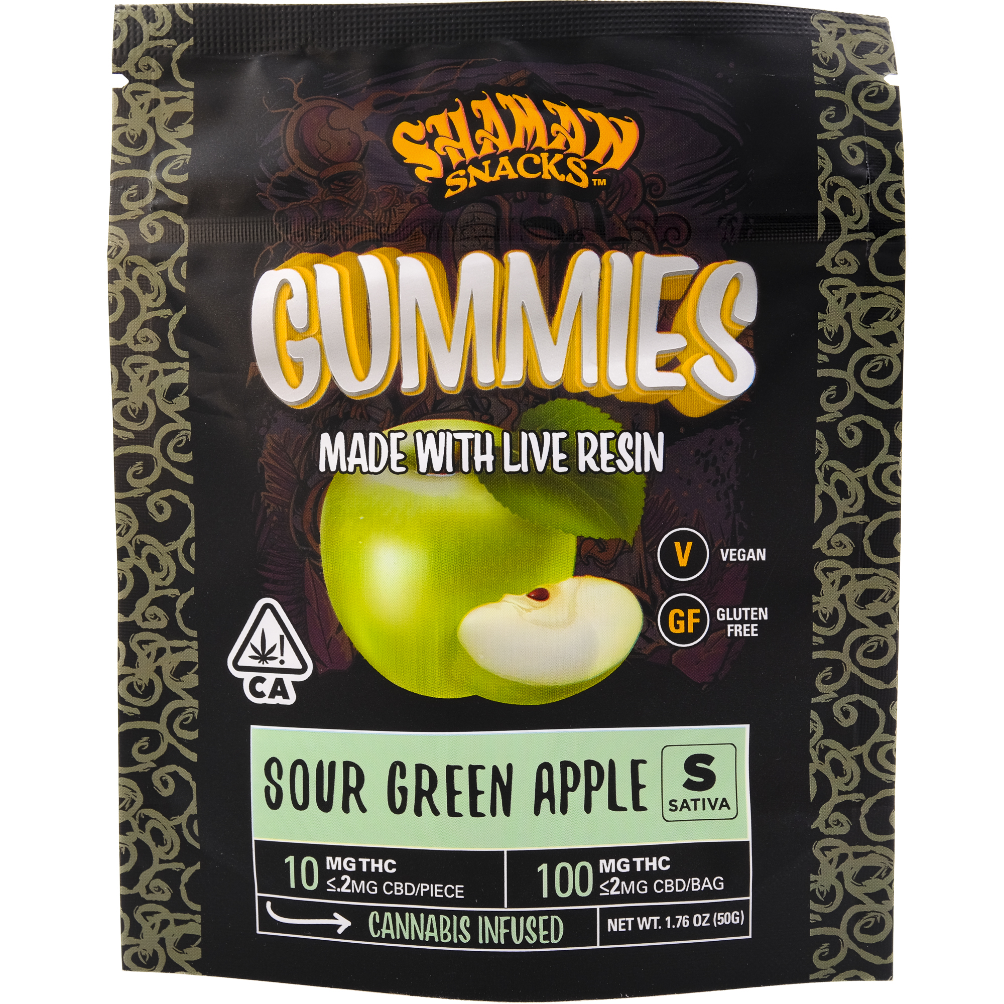 Photograph of product: Sour Green Apple 100mg 10 Pack Gummies - Shaman Snacks