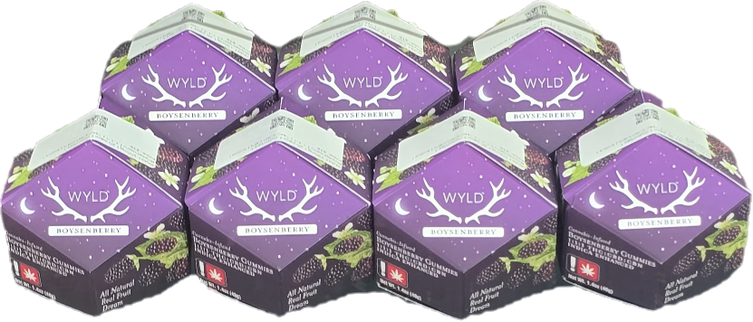 Photograph of product: 100mg | 20 pack | Gummies | Boysenberry | 1:1:1 | TH-oui:CBD:CBN | Oui'd |