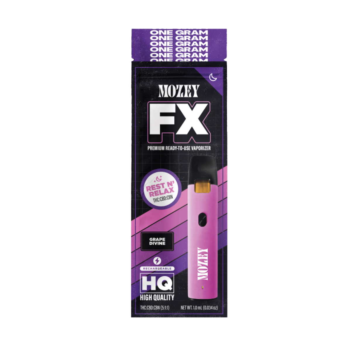 Photograph of product: Mozey Grape Divine 5:1:1 TH-oui | CBD | CBN All-In-One Vape | 1g