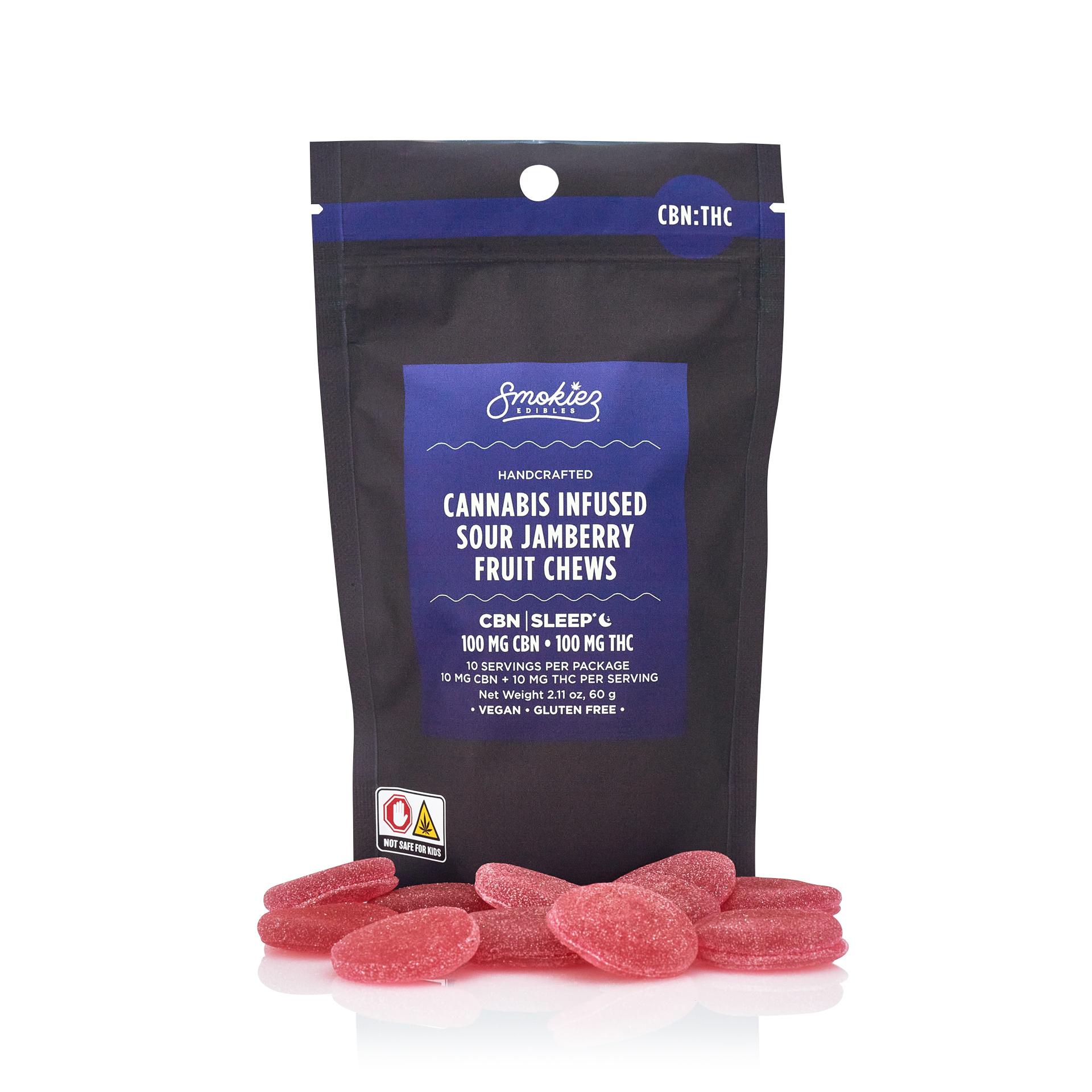 Photograph of product: SMOKIEZ Sour Jamberry 1:1 CBN:TH-oui Gummies 10mg 10pk