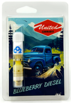 Photograph of product: .5g vape cartridge - United Blueberry Diesel Vape Cartridge - United Oui'd