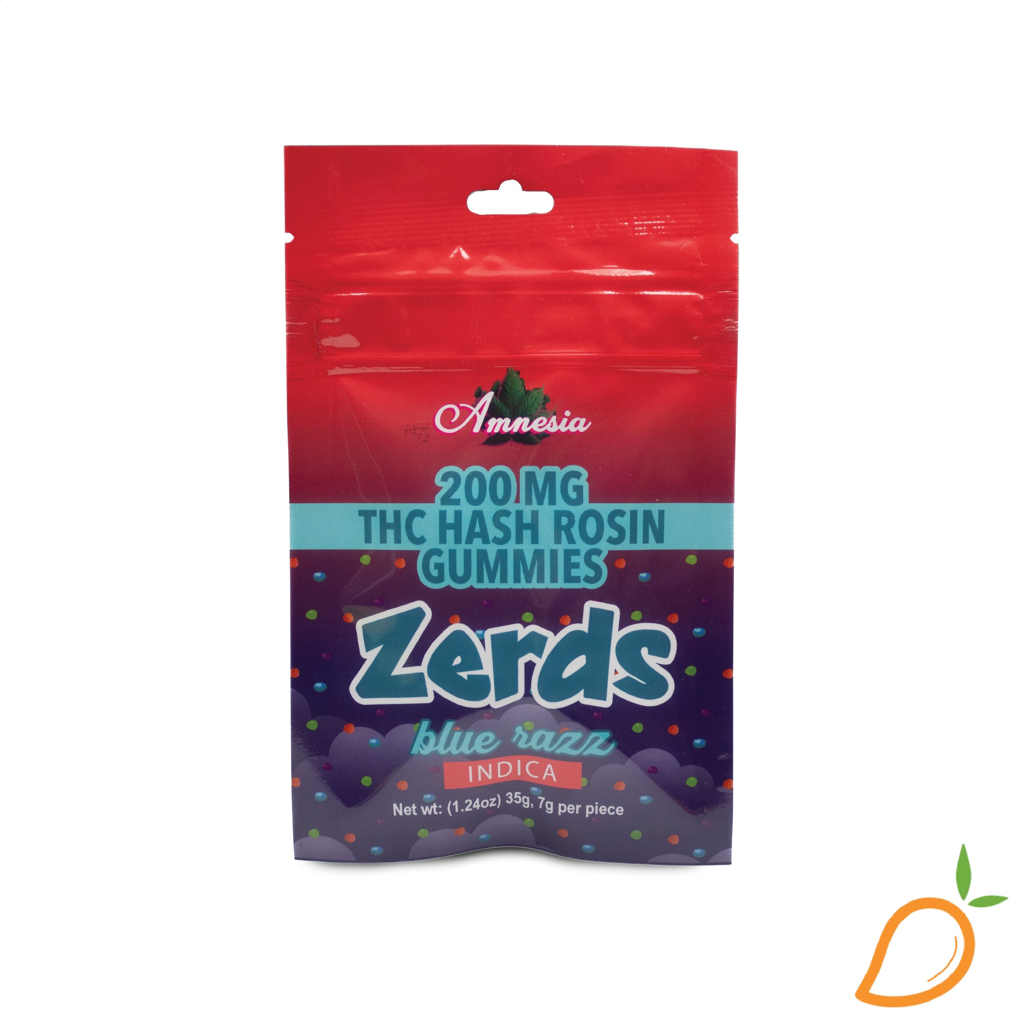 Photograph of product: 200mg Blue Razz au chocolat Rosin Gummies Amnesia